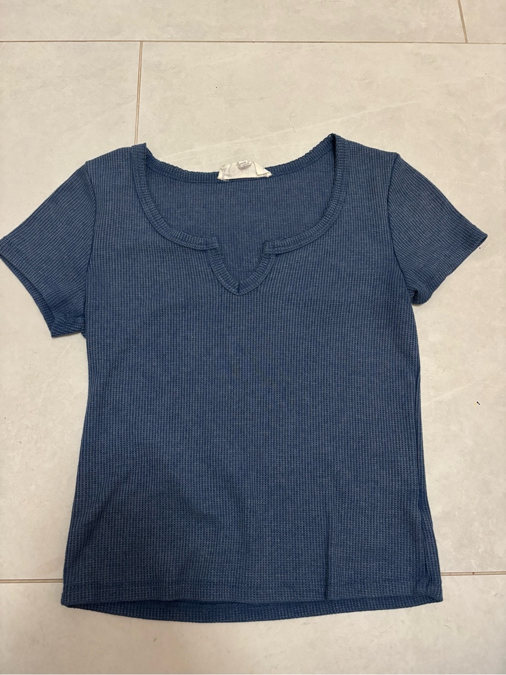 Marshalls Blue Waffle Knit Notch-Neck Crop Top